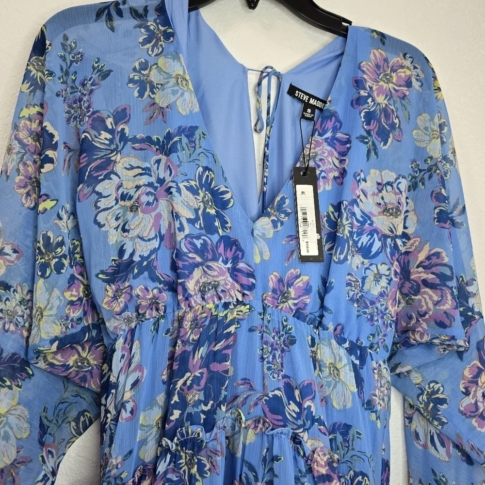 Steve Madden Sol Floral Print V Neck Long Sleeve Maxi Dress Size: S